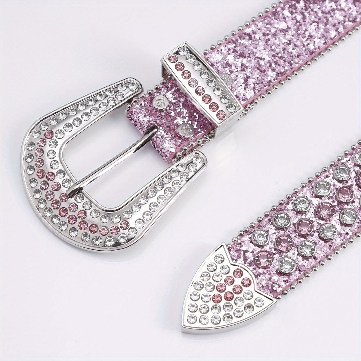 Pink Alloy Inlaid Diamond Leather Belt Pin Buckle