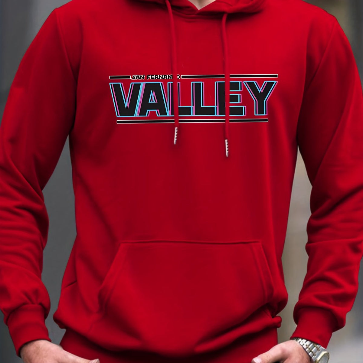 VALLEY Print Hoodie Men's Casual Graphic Pullover Hooded Sweatshirt