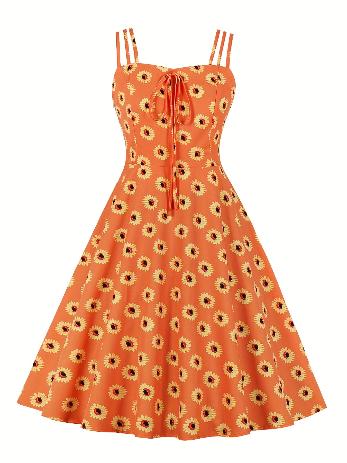  Daisy Print Split Strap A Line Cami Dress