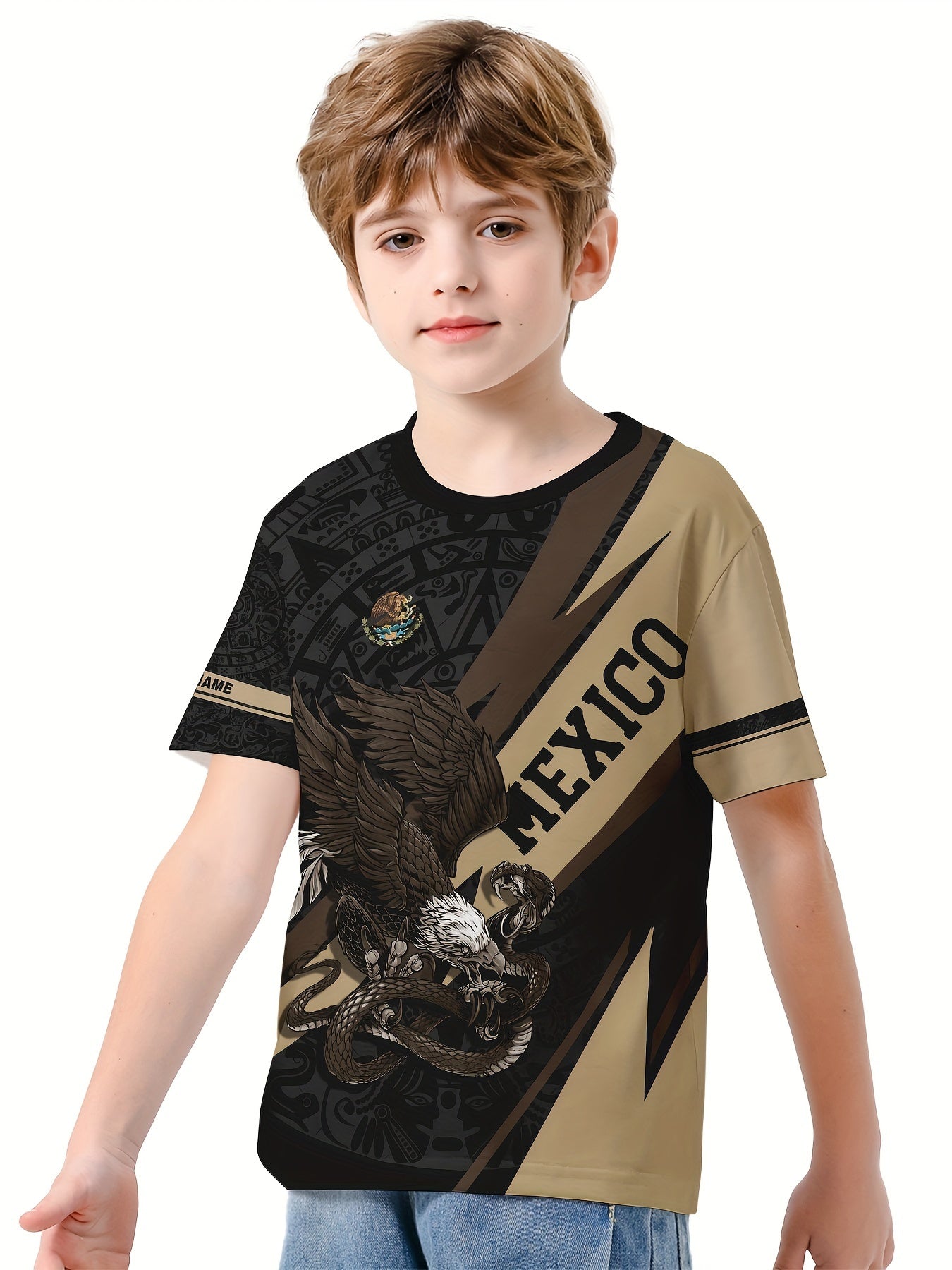 MEXICO Eagle 3D Print Children's Vitality T Shirt Boys Summer Sports Lightweight