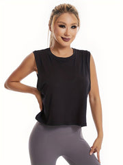 Solid Stretch Loose Tank Top Sports Fitness Yoga Running Top Women's Activewear