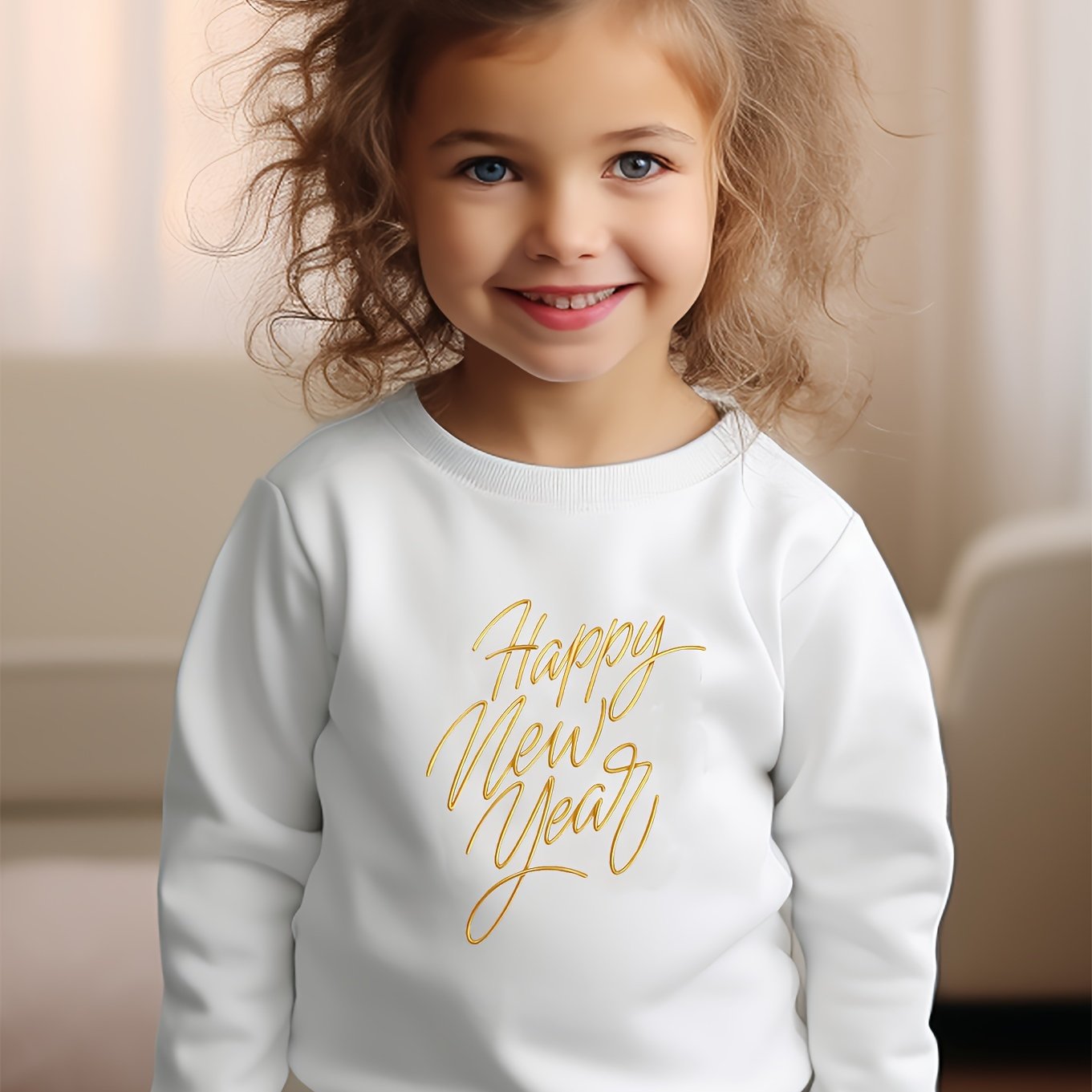 Girls Happy Year Pattern Crew Neck Sweatshirt Spring Fall Gift