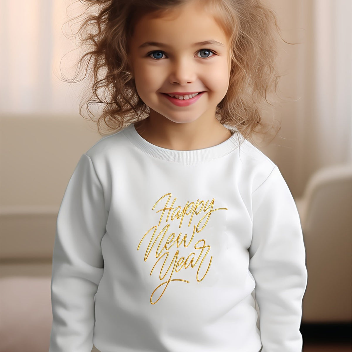 Girls Happy Year Pattern Crew Neck Sweatshirt Spring Fall Gift