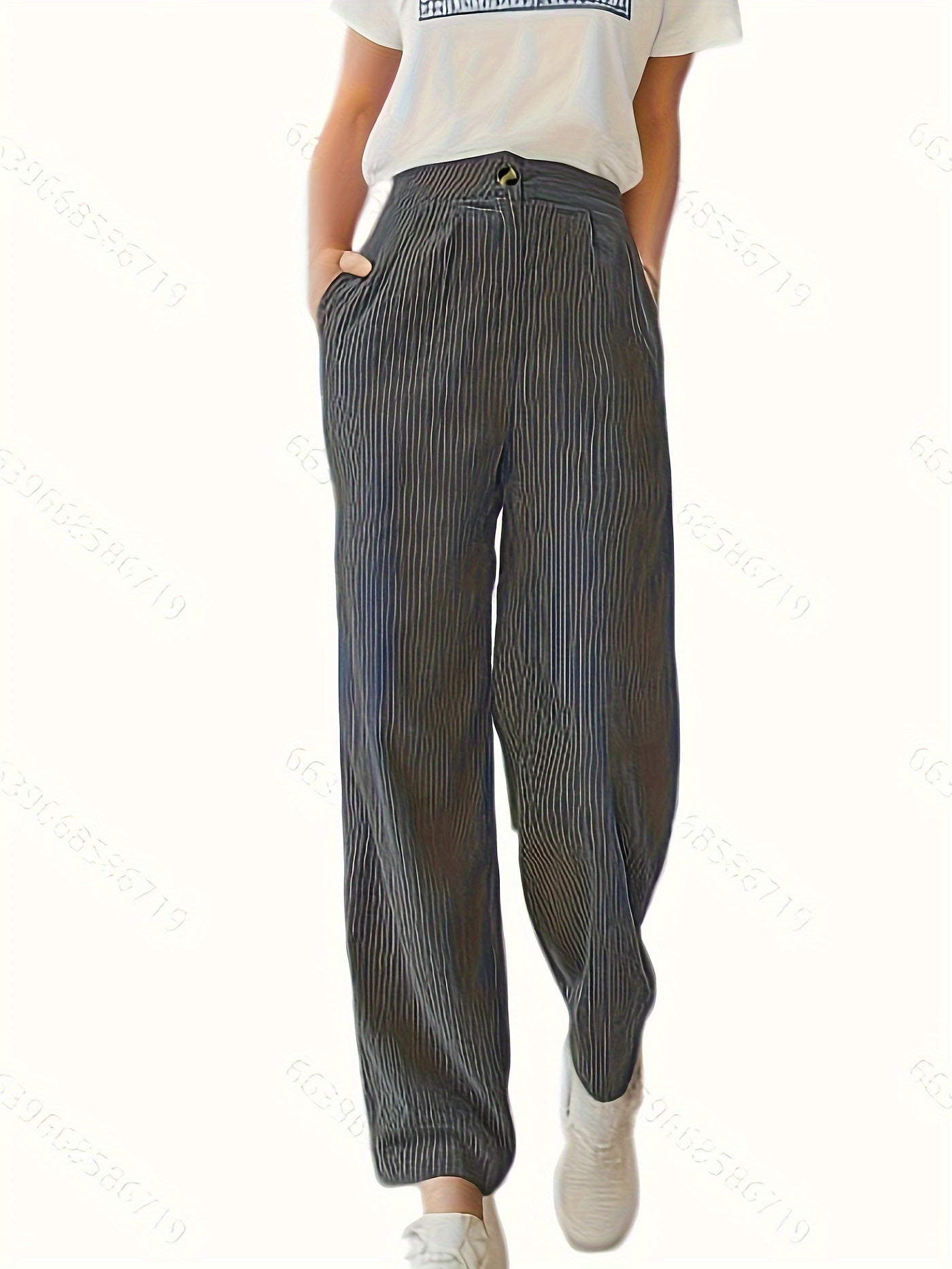  Wide Leg Corduroy Pants with Pockets