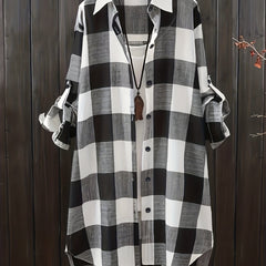  Gingham Button Up Collar Blouse