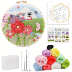 Needle Felt Set Lavender Flowers DIY Kit With Frame 20x20cm