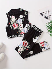 Girl's Boho Tropical Print Tank Top & Pants Set