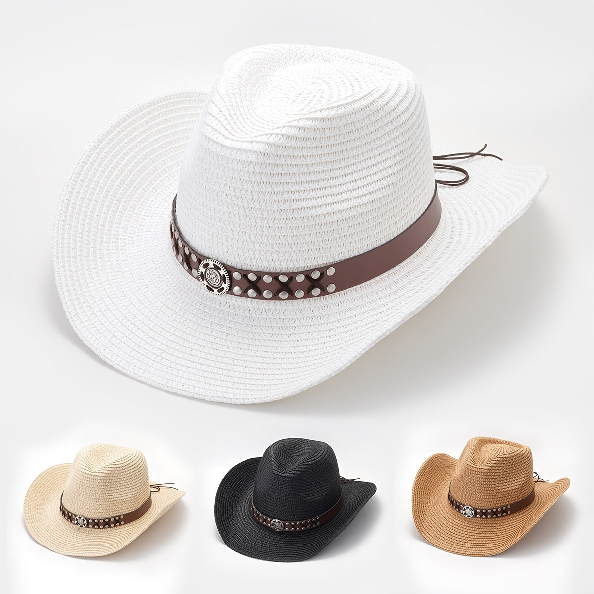 Straw Sun Visor Hat with Belt Decor for Women