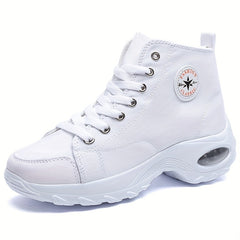 Women's Leisure Air Cushion Sneakers Thick Bottom Mid Top Canvas Shoes