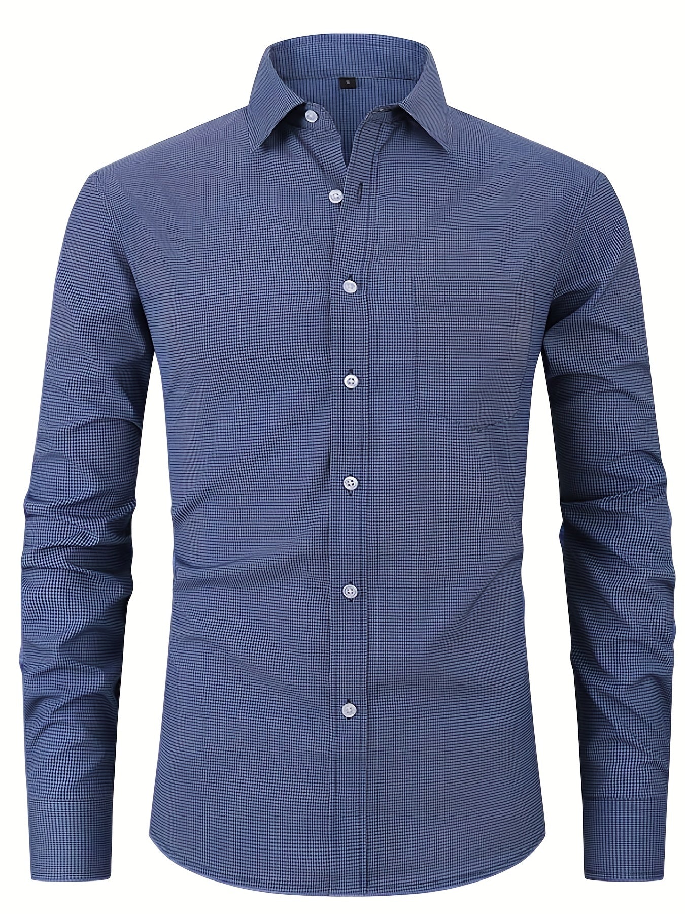 Plaid Print Men's Formal Long Sleeve Shirt With Chest Pocket