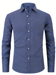 Plaid Print Men's Formal Long Sleeve Shirt With Chest Pocket