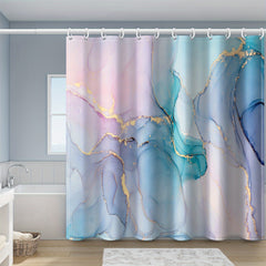 Dreamy Marble Gilded Bathroom Curtain with Plastic Hooks