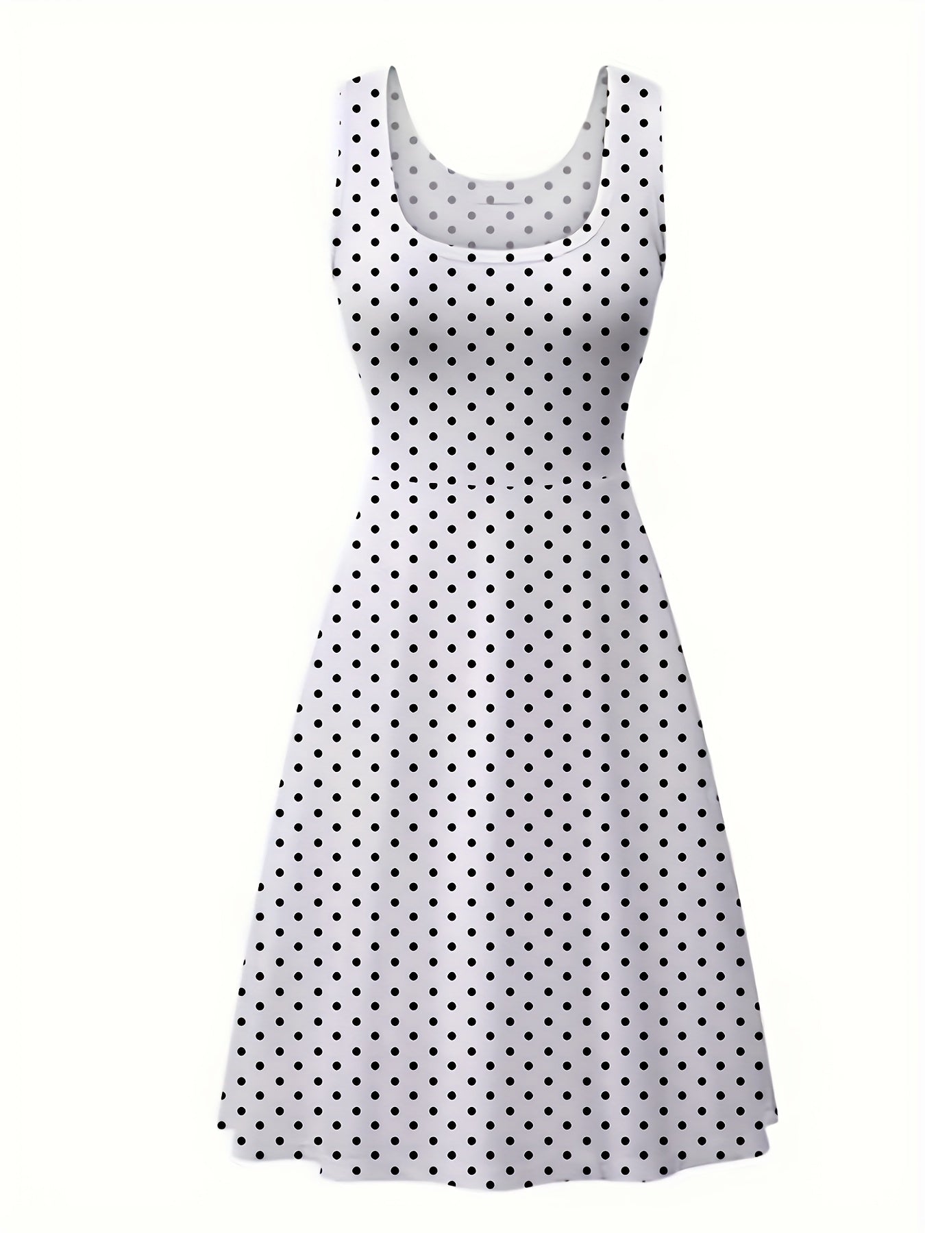  Polka Dot Tank Dress Round Neck Stretch