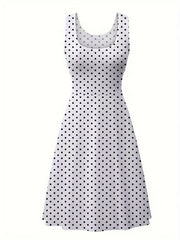 Polka Dot Tank Dress Round Neck Stretch