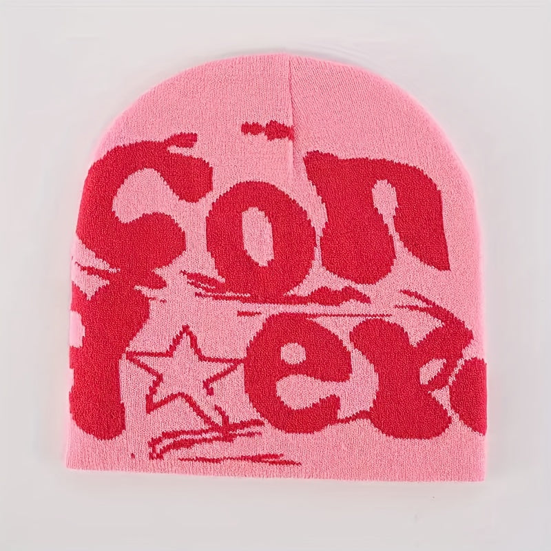 Fashionable Windproof Knitted Beanie Hat with CON Letter Embroidery