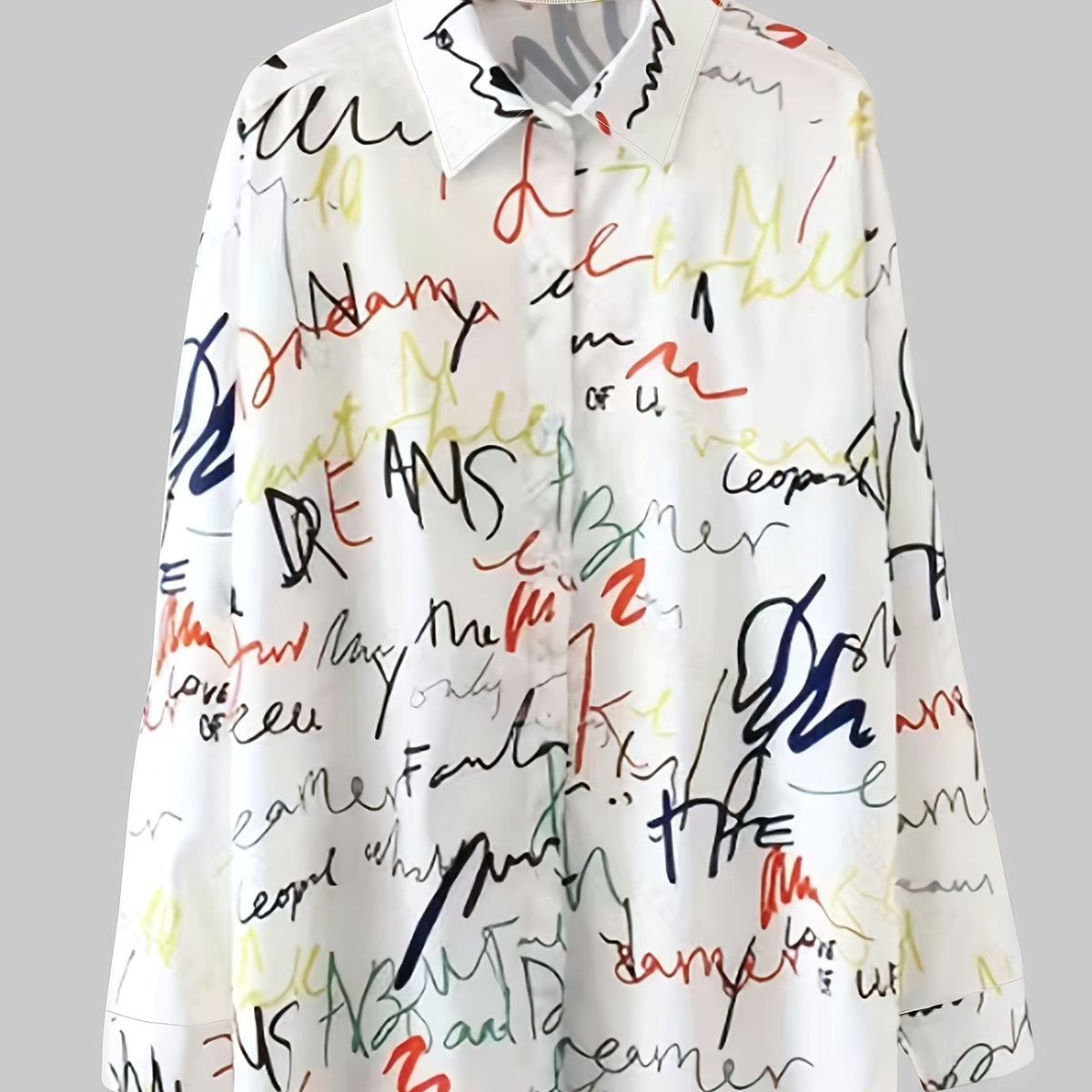  Graffiti Print Long Sleeve Button Up Shirt