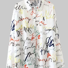  Graffiti Print Long Sleeve Button Up Shirt