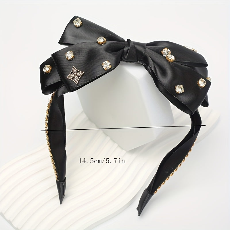 Bowknot Headband With Rhinestone Hair Hoop For Women Girls