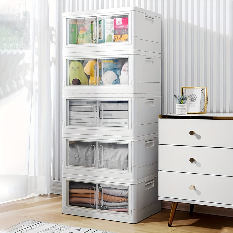 Stackable Storage Box Wheels Doors Plastic Containers Room Decor Home
