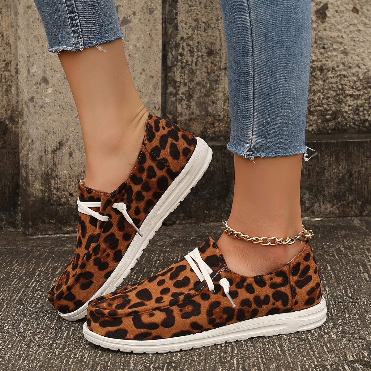 Leopard Print Flat Loafers Casual Stylish Shoes Women's Footwear