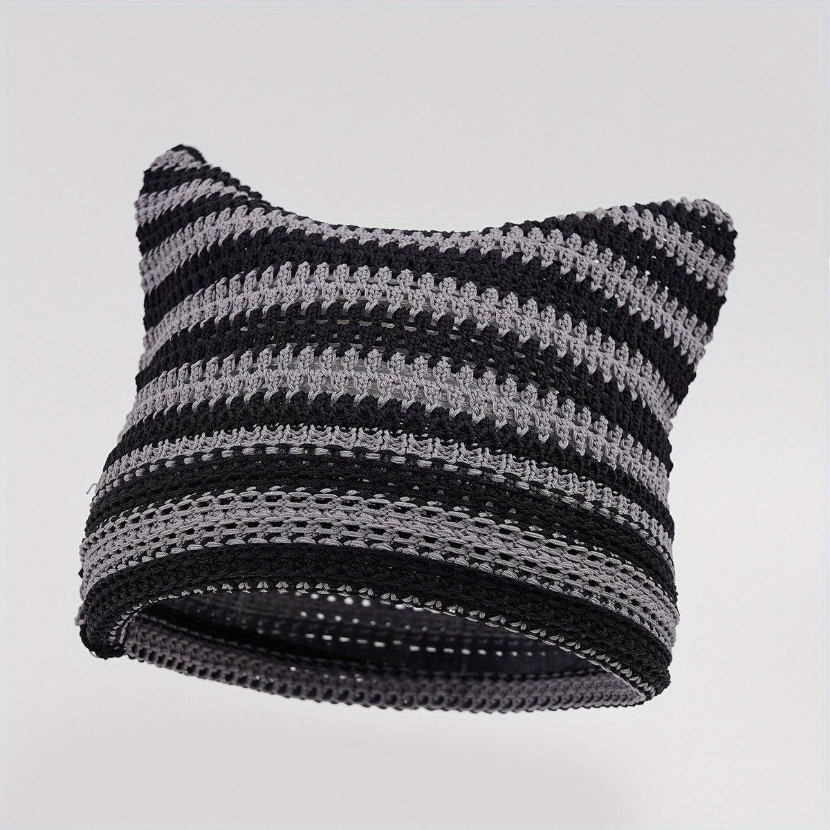 Y2K Striped Cat Ear Knit Hat Summer Ice Silk Beanie