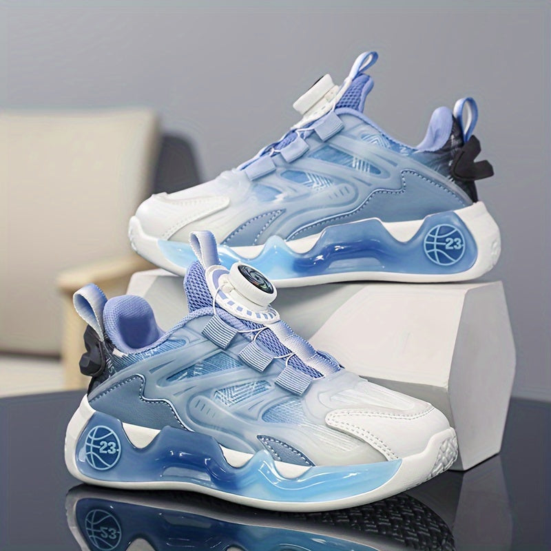 Boys Rotating Button Low Top Sneakers Breathable Non Slip Shoes