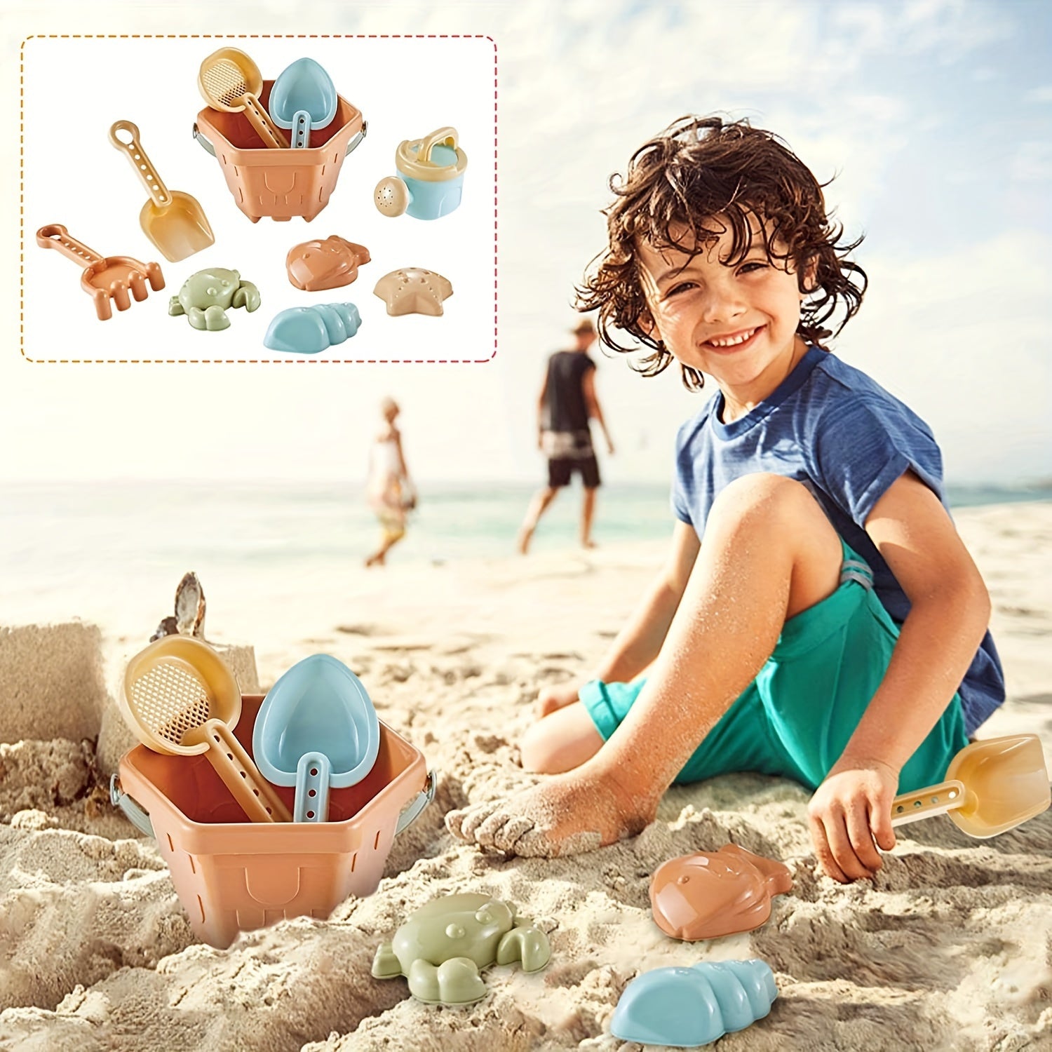 10pcs Beach Bucket Set Boys Girls Sand Toys Random Animal Molds Water Can