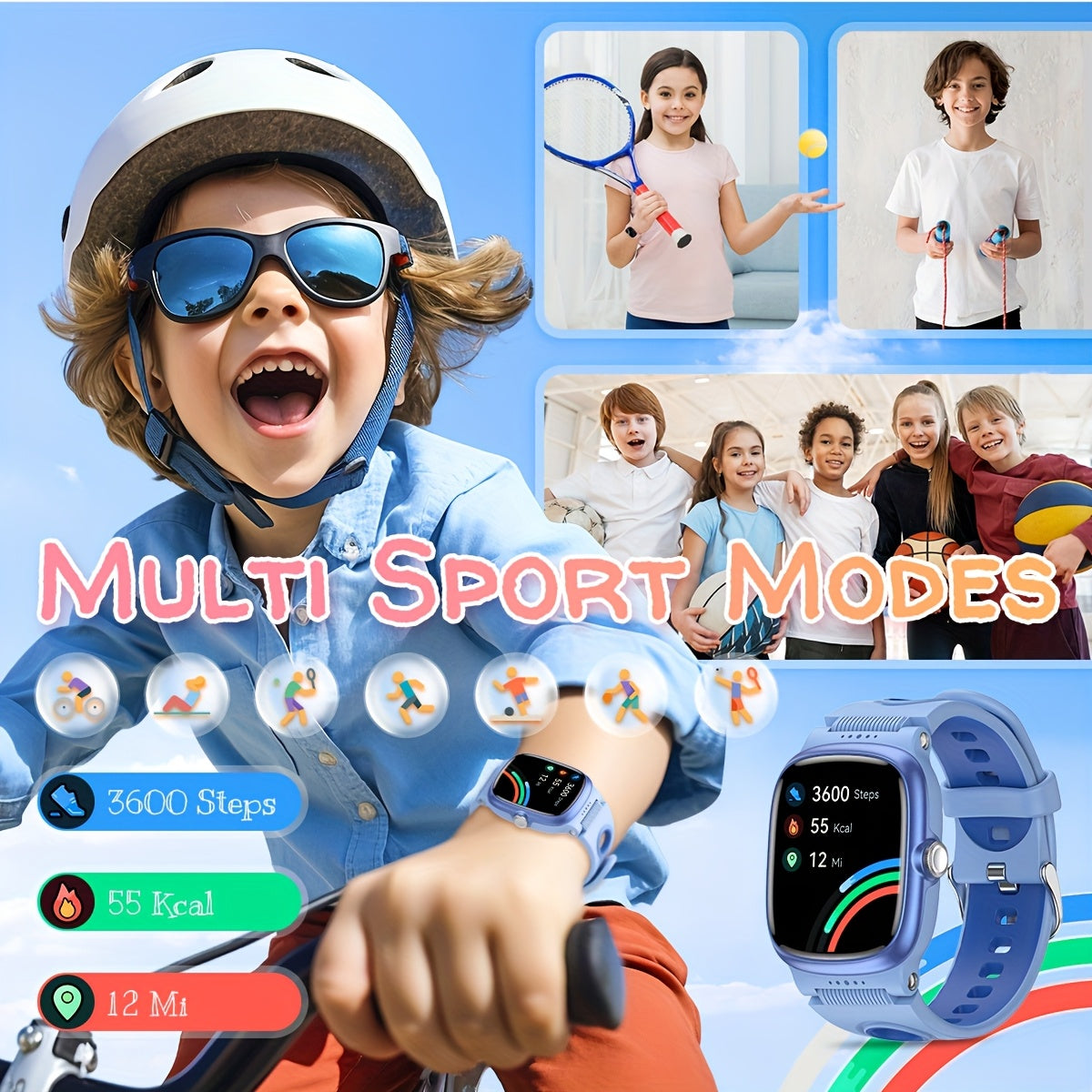 Kids Smartwatch with Games Message Alarm Clock Sport Modes