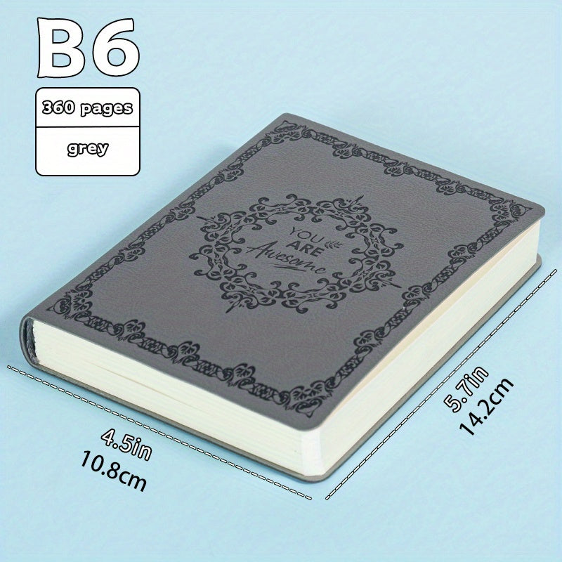 1PC 360 Page Leather Bound Notebook Retro Pattern PU Diary Stationery