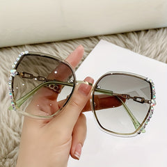 Oversized Rimless Sunglasses Women Rhinestone Chain Gradient Glasses UV400
