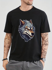 Anime Wolf Print Men's Cotton T-shirt for Summer Vacay