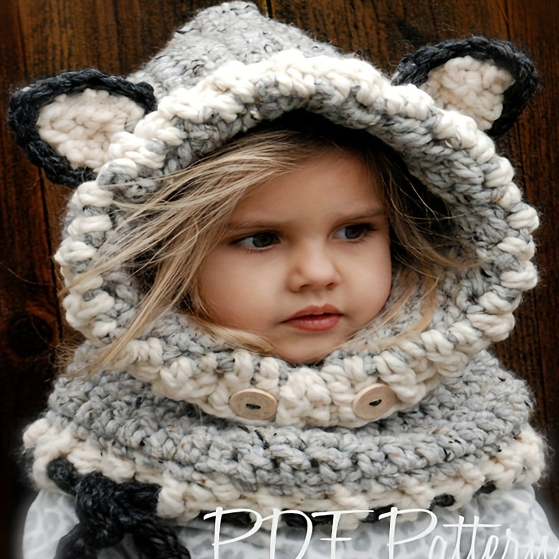 Hand-Woven Grey Fox Hat for Children 2-5 Years
