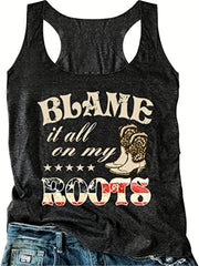 Letter Print Crew Neck Tank Top for Summer