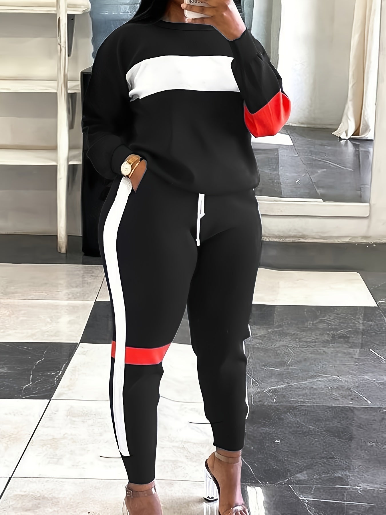  Colorblock Top & Joggers Two Piece Set