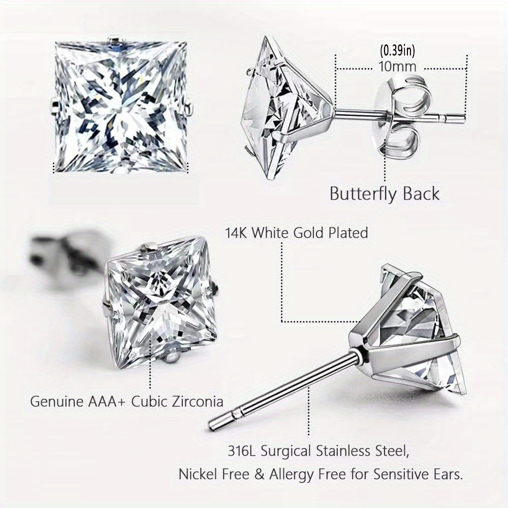 Stainless Steel Stud Earrings 14K Plated Zircon Earrings For Men