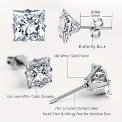 Stainless Steel Stud Earrings 14K Plated Zircon Earrings For Men