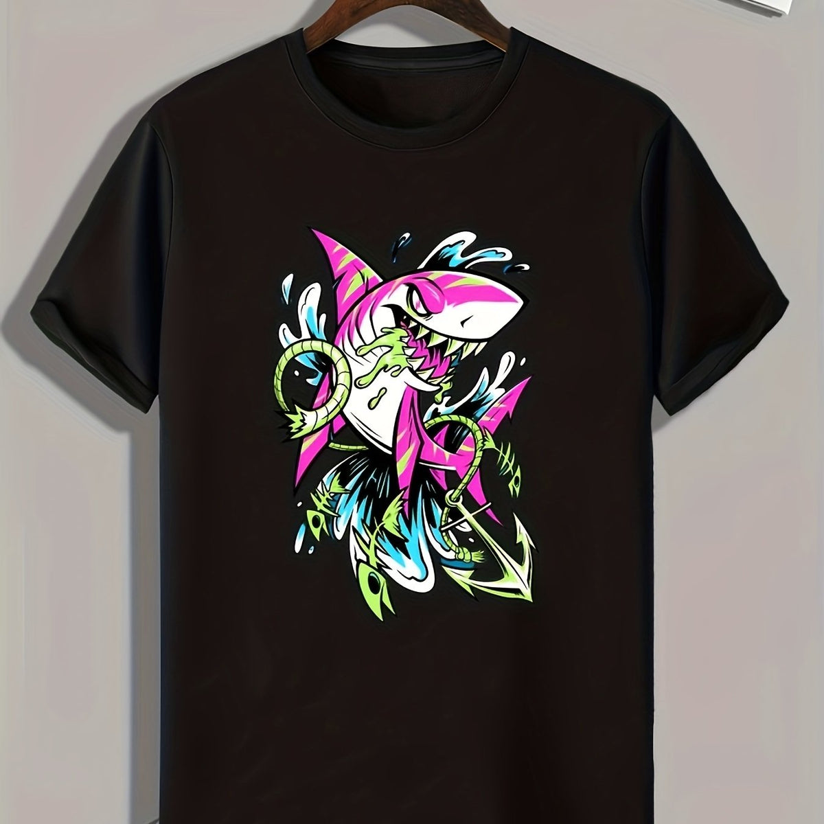 Shark Print Men's Graphic T-Shirt for Summer