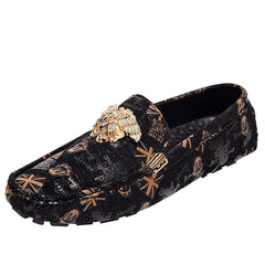 Women's Skull Metal Flat Loafers Slip On PU Leather Shoes