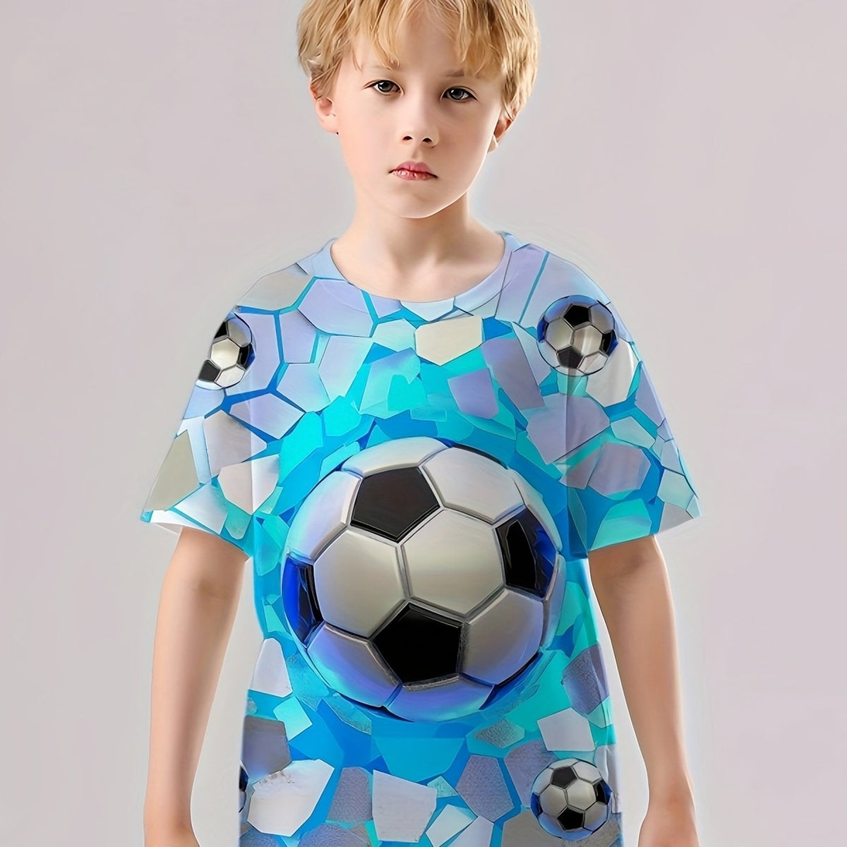 Kids 3D Print T-shirt Optical Illusion Football Graphic Street Wear