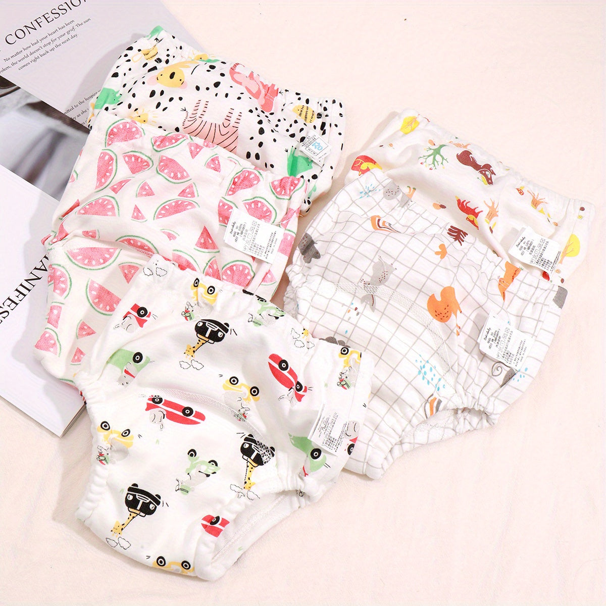 5pcs Baby Fabric Animal Waterproof Diaper Pockets Training Pants
