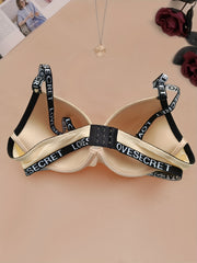 2pcs Letter Print Push Up Bras Comfy & Breathable Intimates Bra