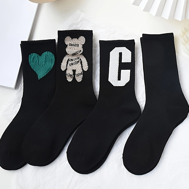 5 Pairs Letter Print Socks Mid Tube Women's Stockings