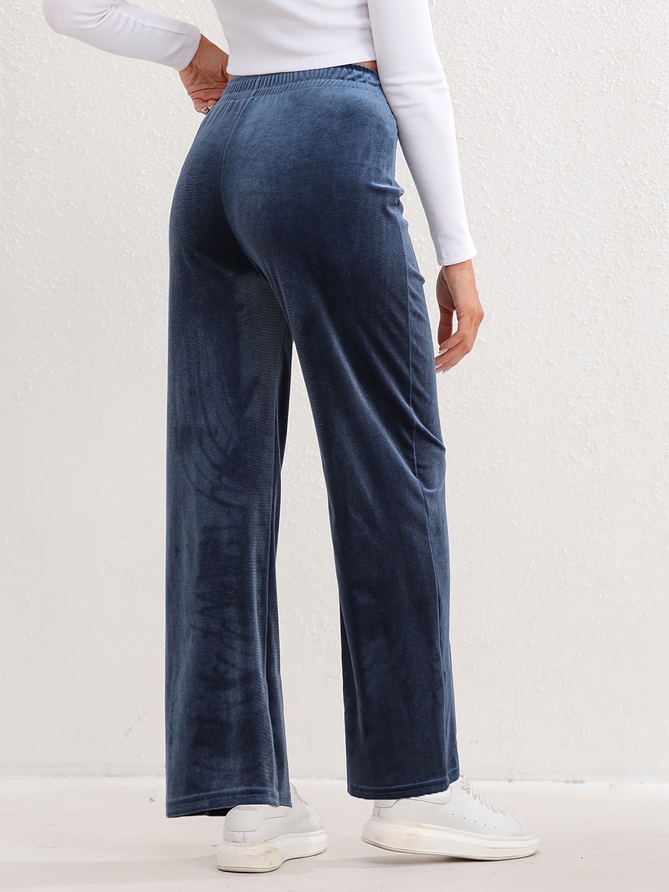 Elastic High Waist Sports Pants Wide Legs Stretchy Trousers