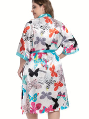  Butterfly Print Satin Pajama Set