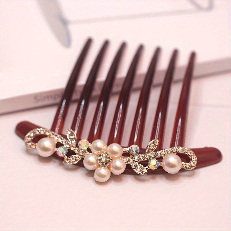 Vintage Faux Pearl Hair Comb Rhinestone Hair Comb Women's Classic Headwear