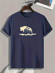Bear Silhouette Print Men's Graphic t shirt Casual Comfy Tees For Summer