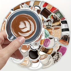 50pcs Coffee Series Phone Case Graffiti Sticker DIY Waterproof Decoration