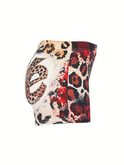  Sexy Shorts Women's Plaid & Leopard Print High Rise Stretch Shorts