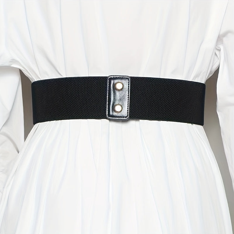Vintage 8 Shaped Rivet Buckle Belt Elastic PU Leather Wide Belt