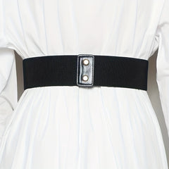 Vintage 8 Shaped Rivet Buckle Belt Elastic PU Leather Wide Belt